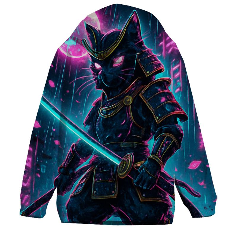 Neon Samurai Cat designer hoodies