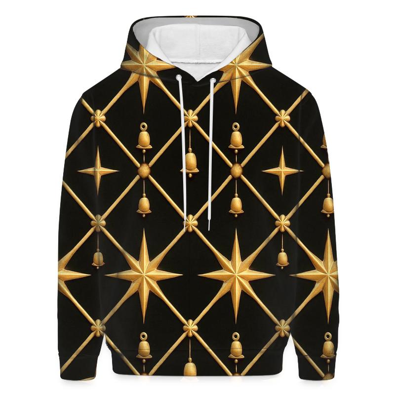 Golden Star Lattice On Black Background premium hoodies