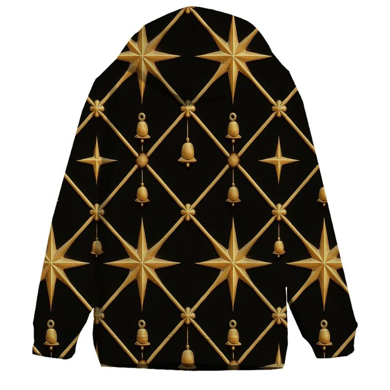 Golden Star Lattice On Black Background premium hoodies