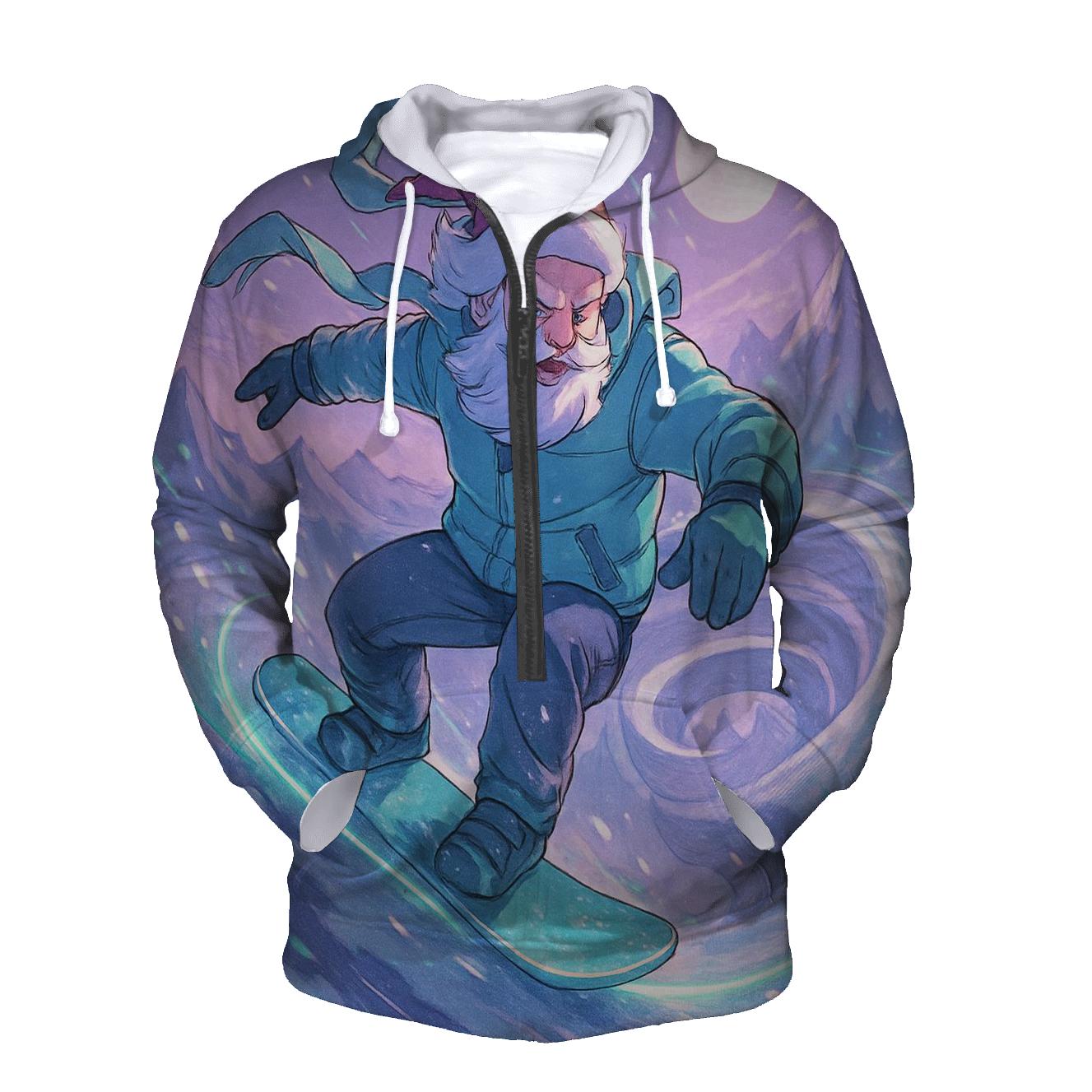 Santa Surfing The Snowstorm graphic hoodies