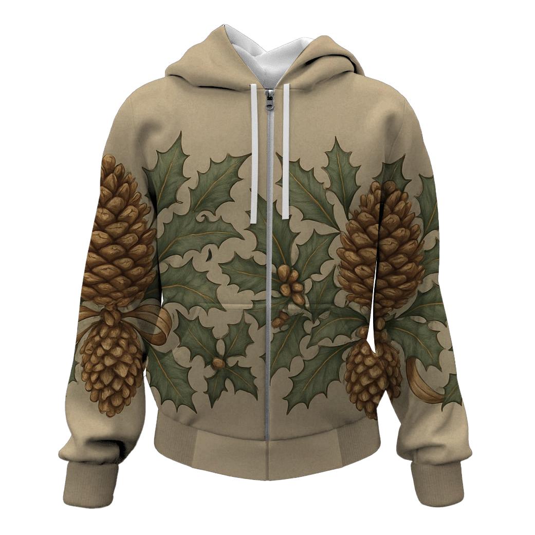 Pinecone Border On Neutral Background zip-up hoodies