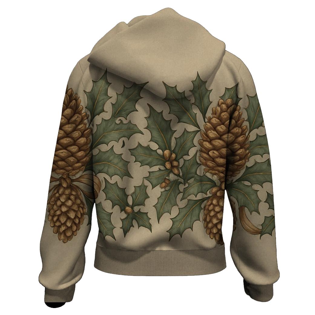 Pinecone Border On Neutral Background zip-up hoodies