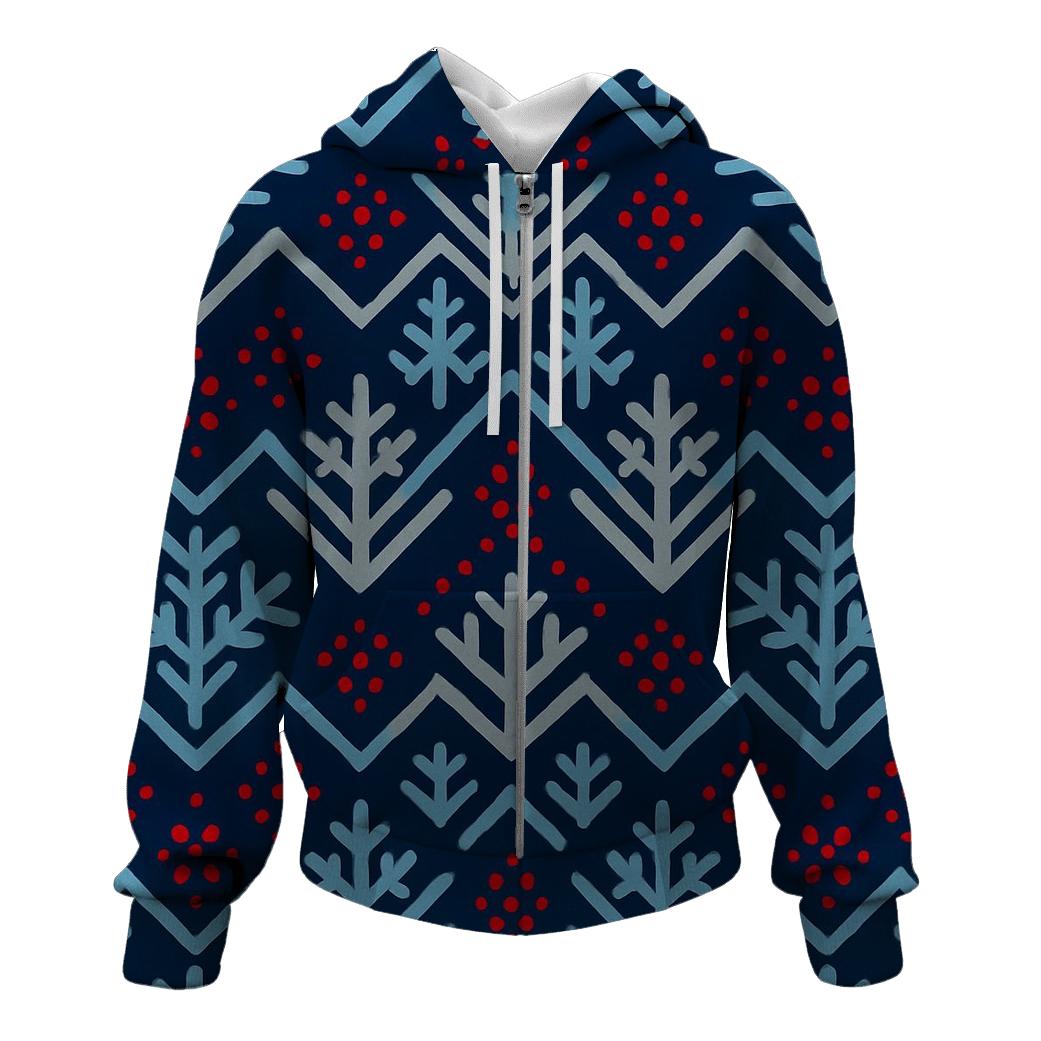 Snowflake Chevron On Navy Blue Background zip-up hoodies