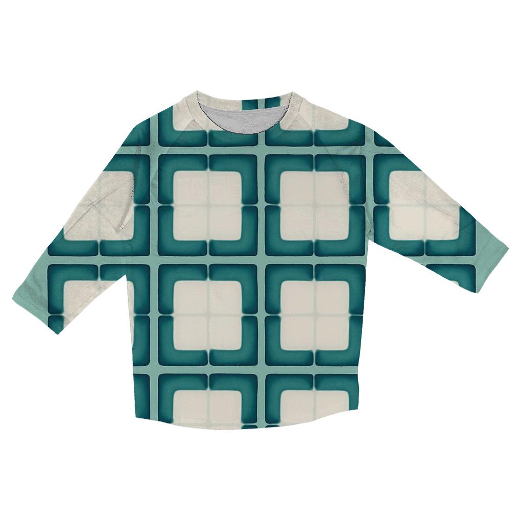 Itajime Teal Grid trendy 3/4 sleeve tops