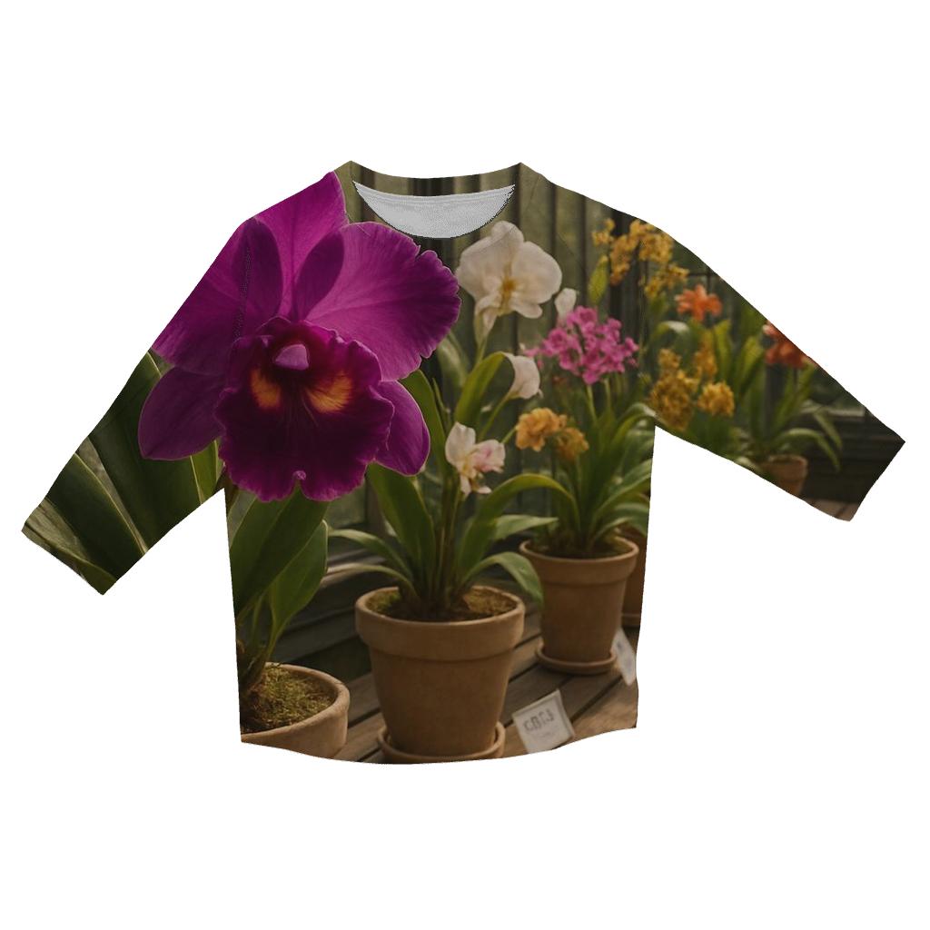 Vintage Conservatory Orchid Array printed three quarter sleeve shirts