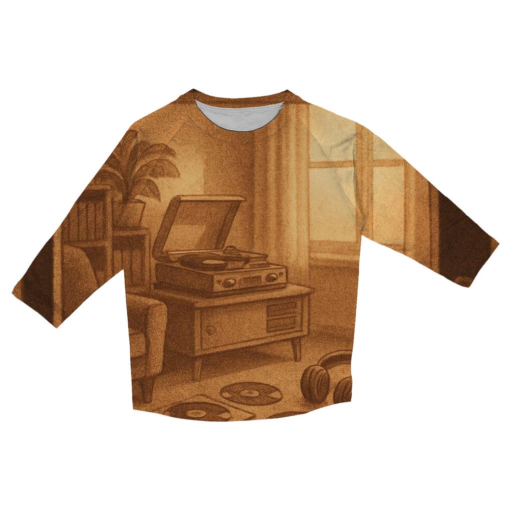 Retro TV Music Room printed three quarter sleeve shirts