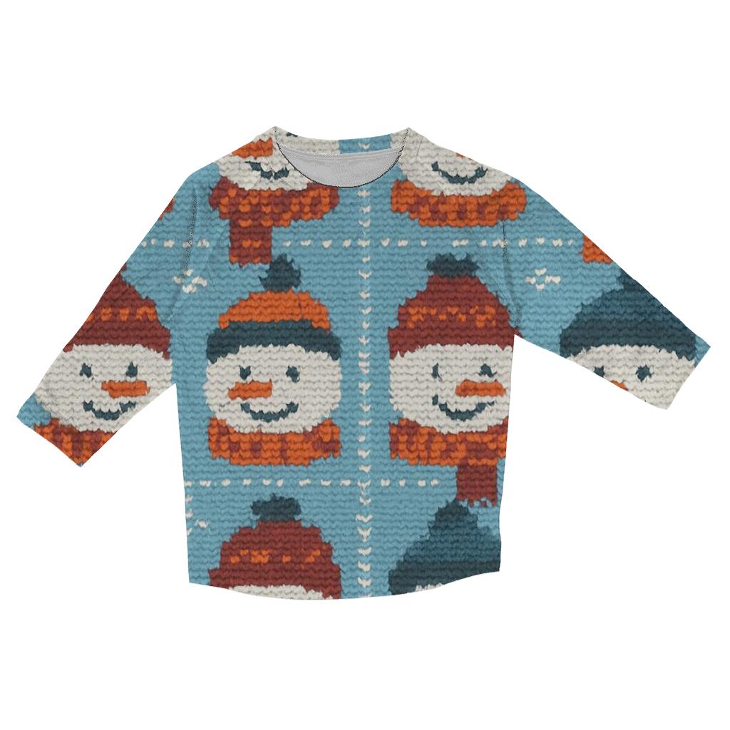 Snowman Scarf Grid Design custom 3/4 sleeve shirts