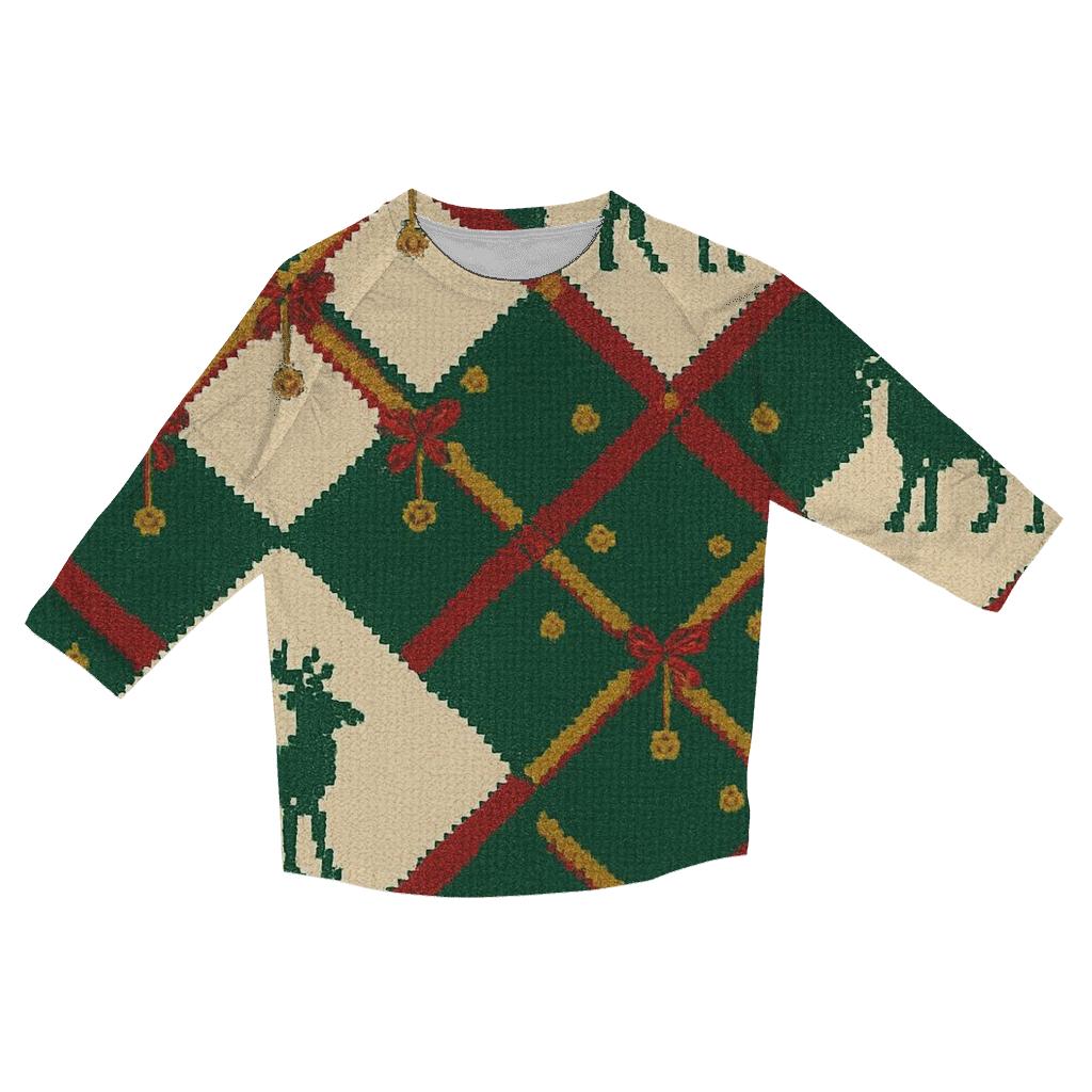 Sleigh Bell Crisscross Design fashion 3/4 sleeve shirts