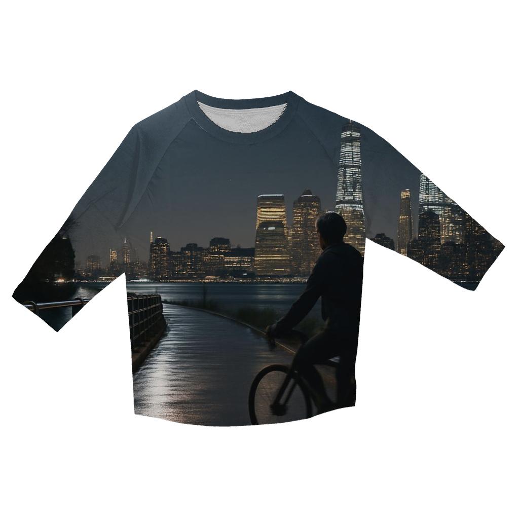 Moonlit Skyline From Riverside Bike Path trendy 3/4 sleeve tops