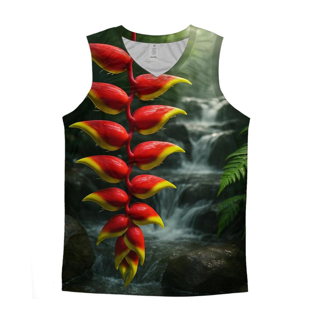 Subtropical Heliconia Waterfall Edge designer workout tanks