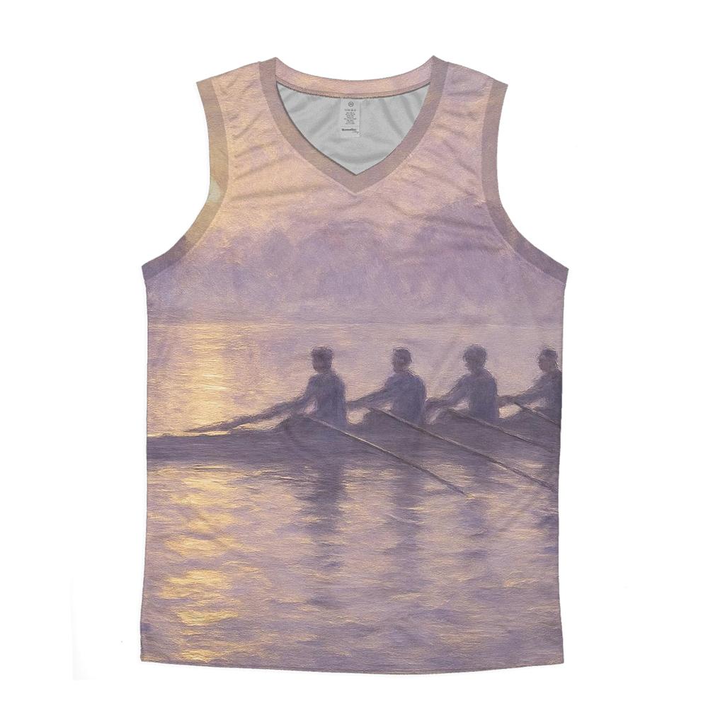 Rowing Dawn Silhouette graphic print tank tops