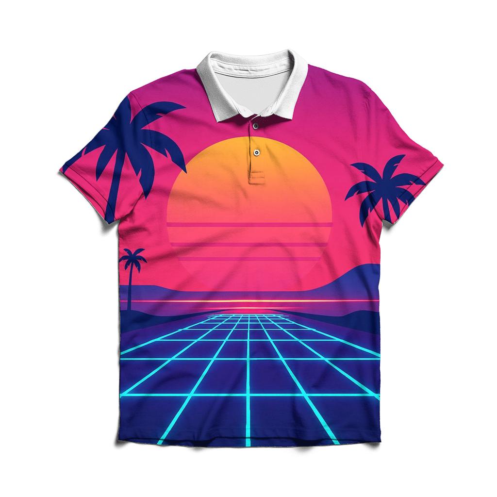 Neon Grid Sunset personalized polo shirts