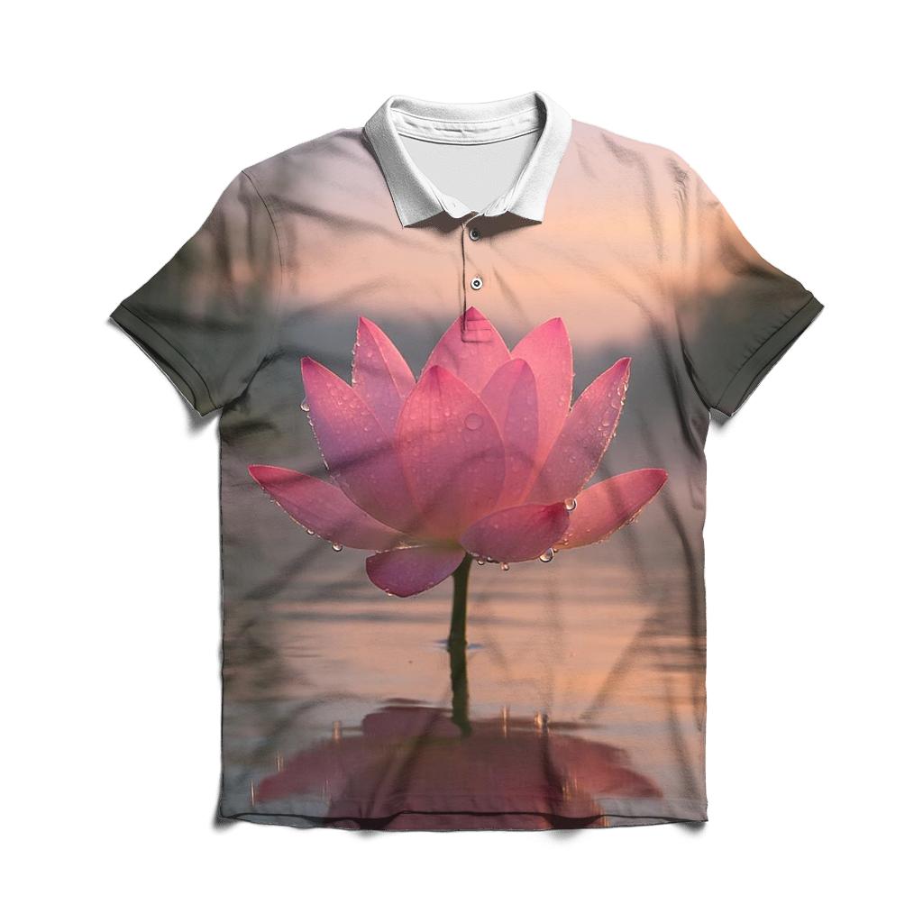 Lotus Pond Dawn Reflection stylish collar polo tees