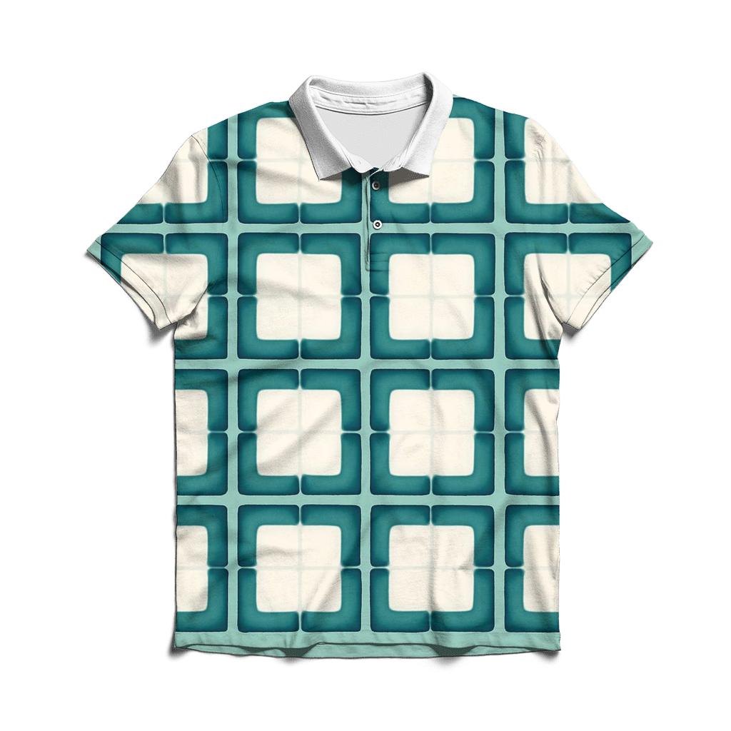 Itajime Teal Grid stylish collar polo tees