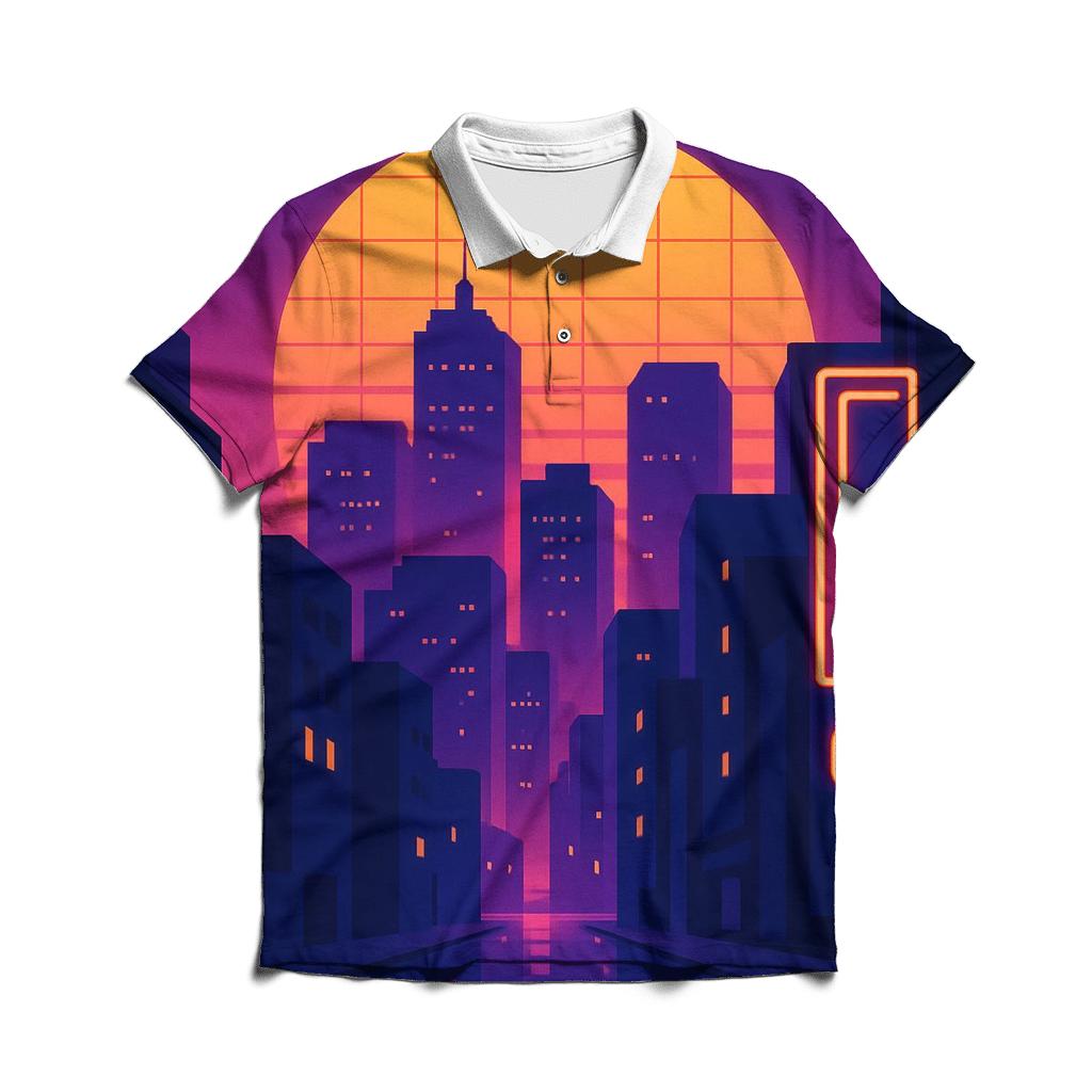 Synthwave Skyline classic pique polos