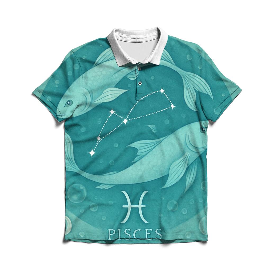 Pisces Cosmic Dual Fish Dream classic pique polos