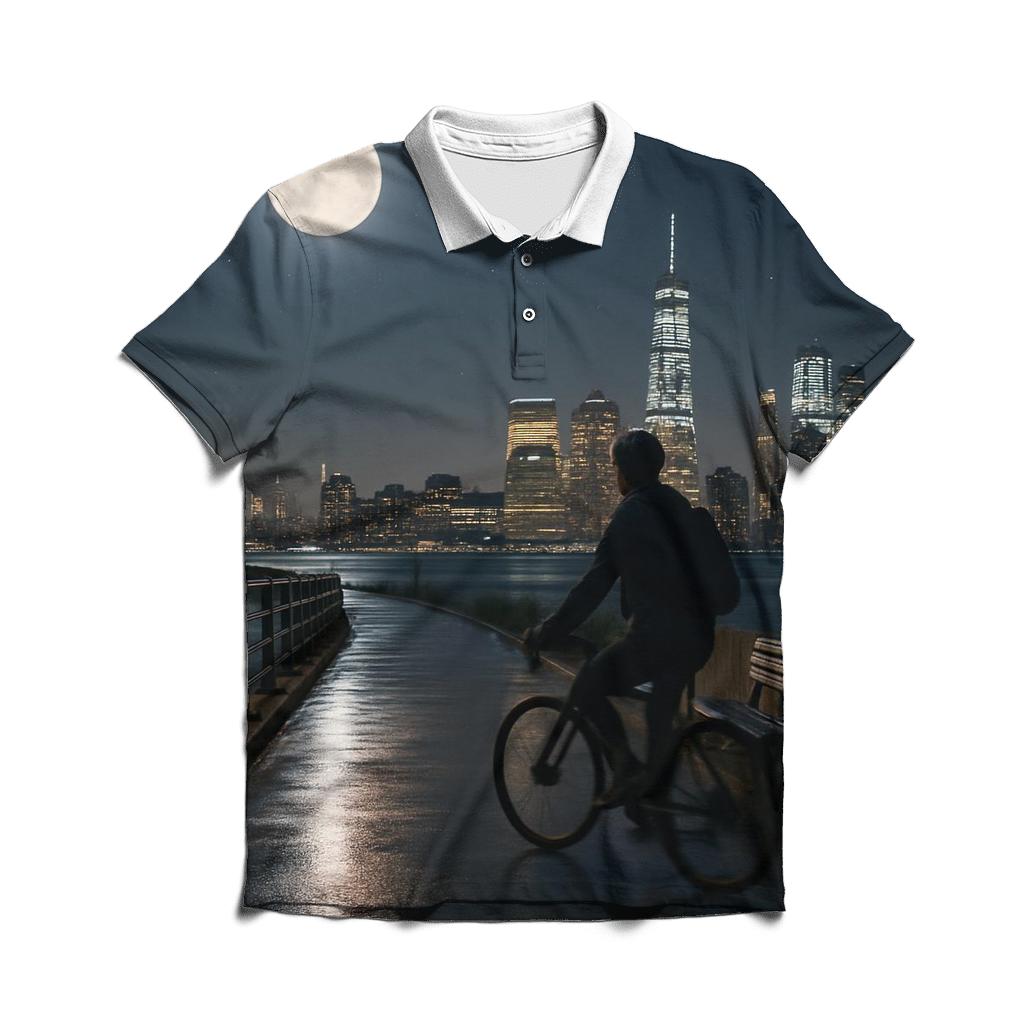 Moonlit Skyline From Riverside Bike Path custom polo shirts