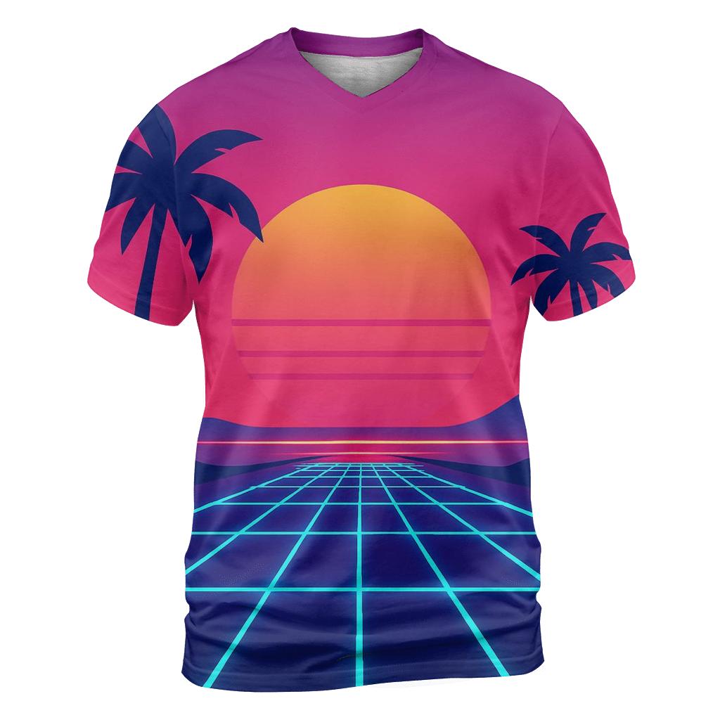 Neon Grid Sunset creative print fashion shirts