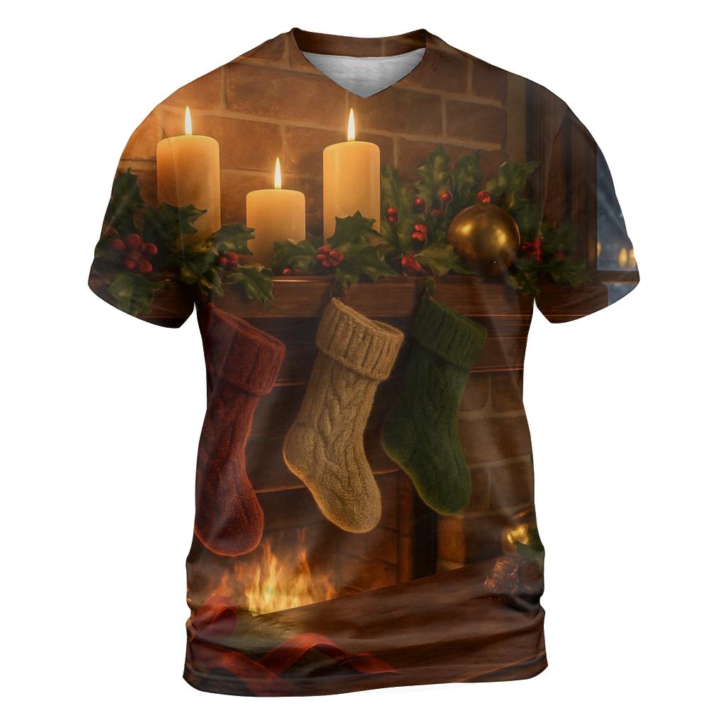 Mantelpiece With Knitted Stockings creative print fashion shirts