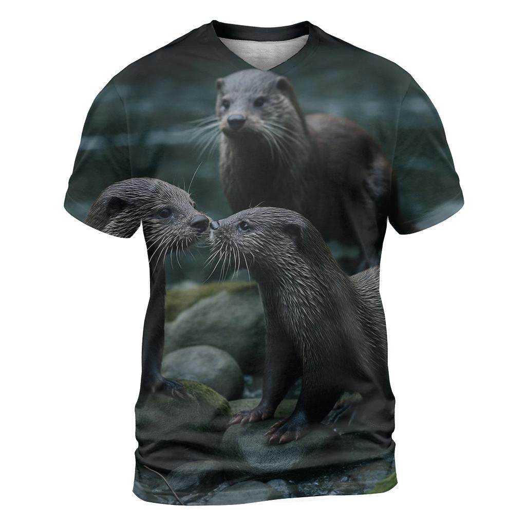 River Bend Otter Play vibrant all-over design tees