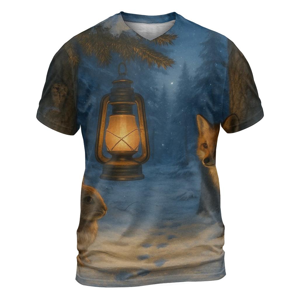 Lantern In Snowy Forest Clearing trendy printed shirt styles