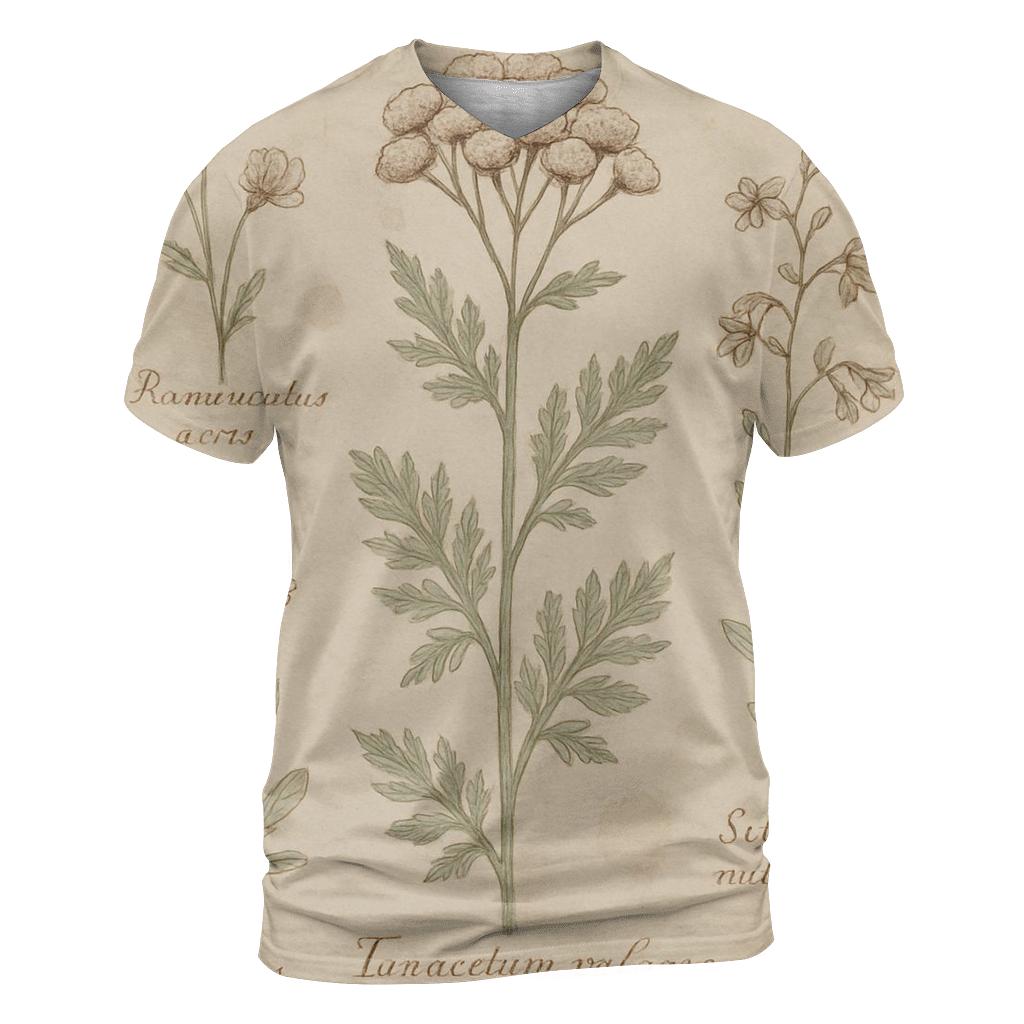 Faded Botanical Field Study artistic all-over print tops