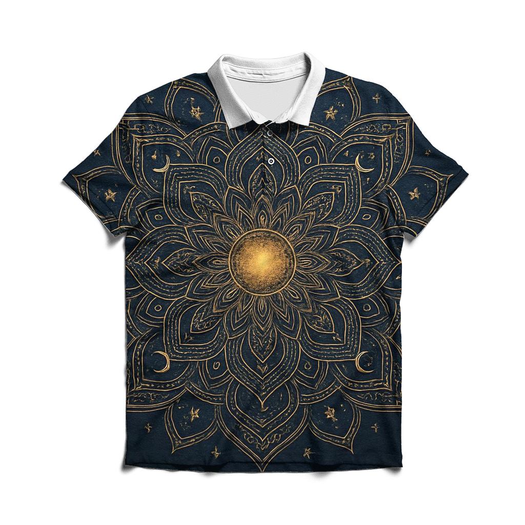 Celestial Line Mandala embroidered polo tops