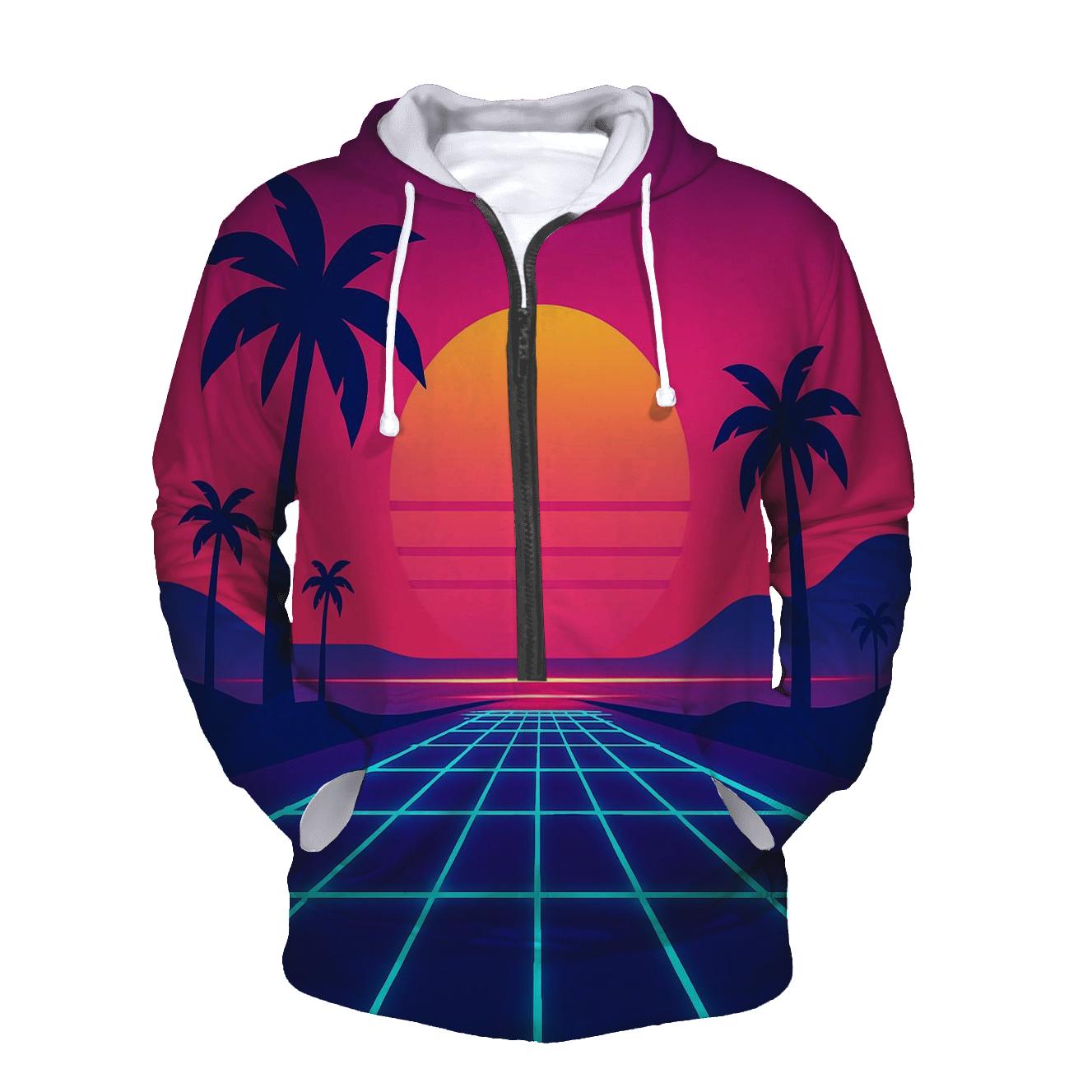 Neon Grid Sunset printed hoodies