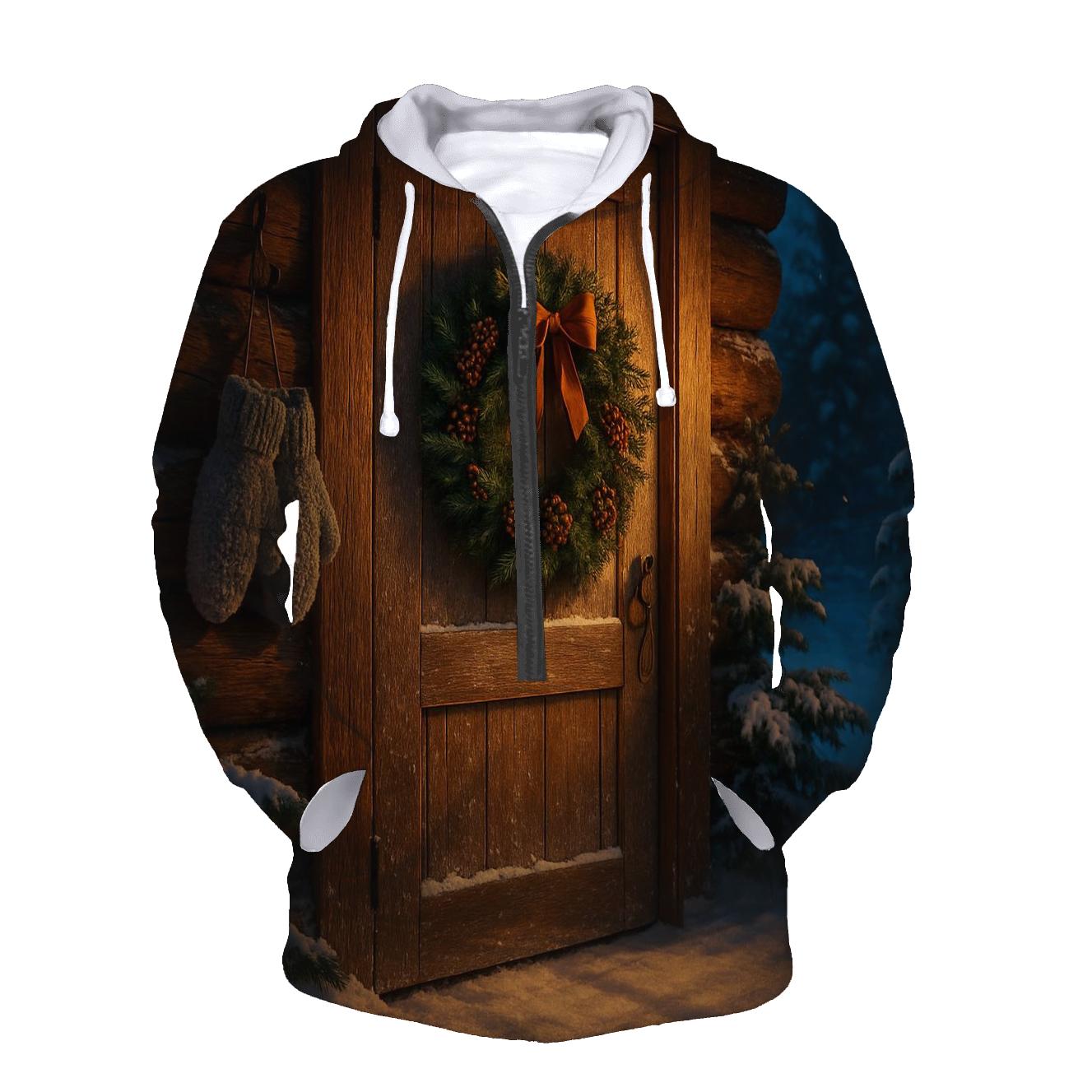 Wreath On Frosted Cabin Door custom hoodies