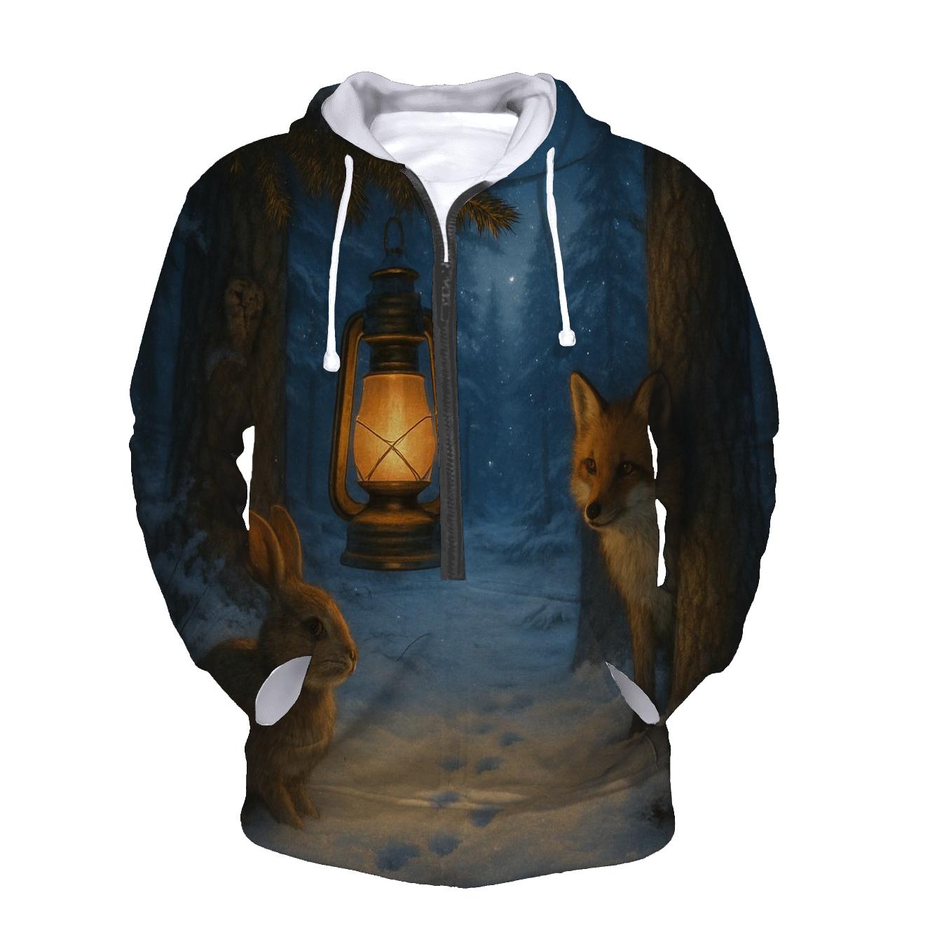 Lantern In Snowy Forest Clearing hoodie trends