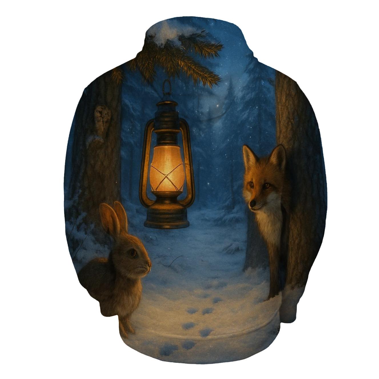 Lantern In Snowy Forest Clearing hoodie trends