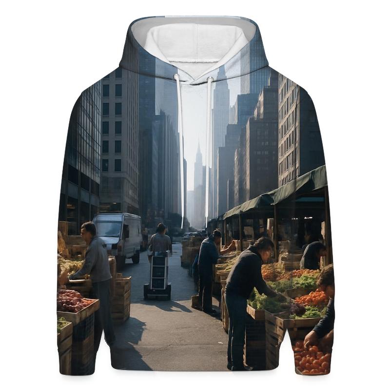 Morning Market Under Midtown Shadows embroidered hoodies