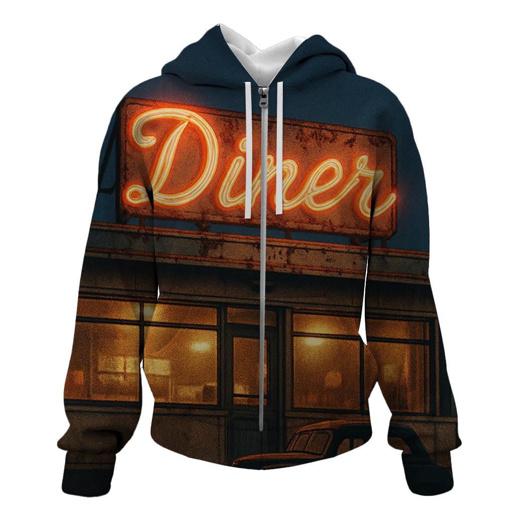 Diner Neon Evening Sign embroidered hoodies