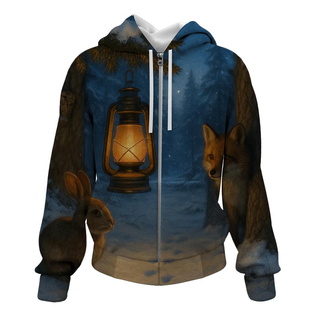 Lantern In Snowy Forest Clearing hoodie styles
