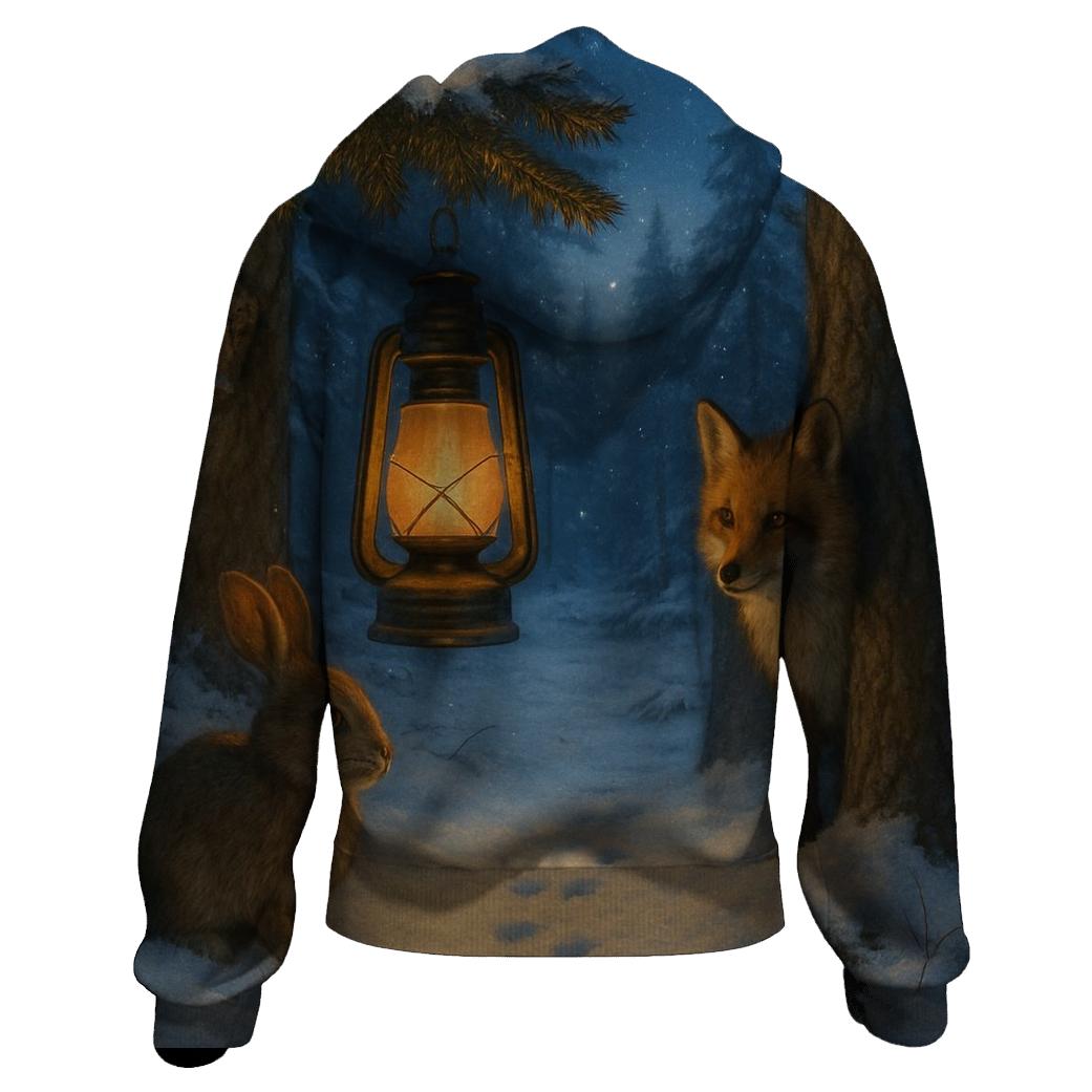 Lantern In Snowy Forest Clearing hoodie styles