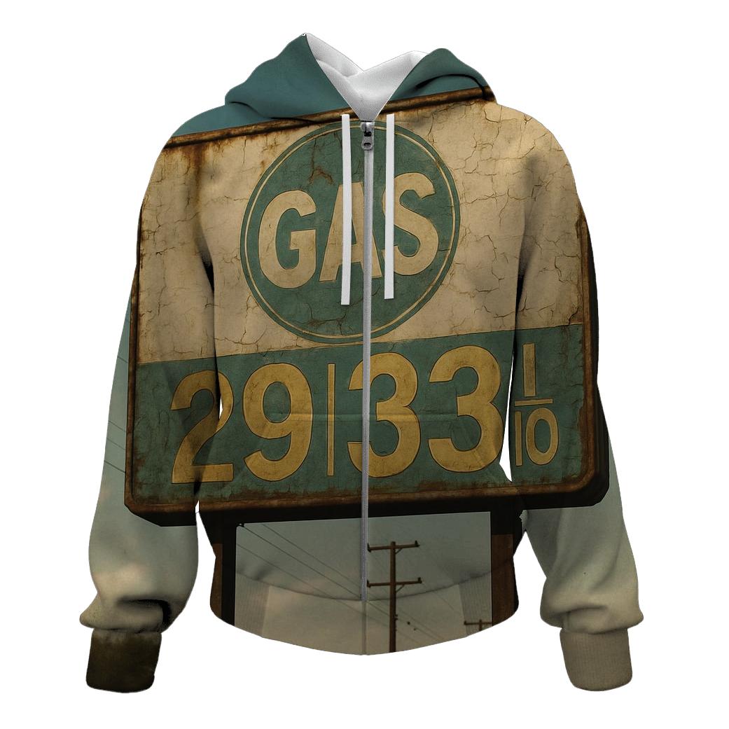 Weathered Roadside Gas Sign zip-up hoodies