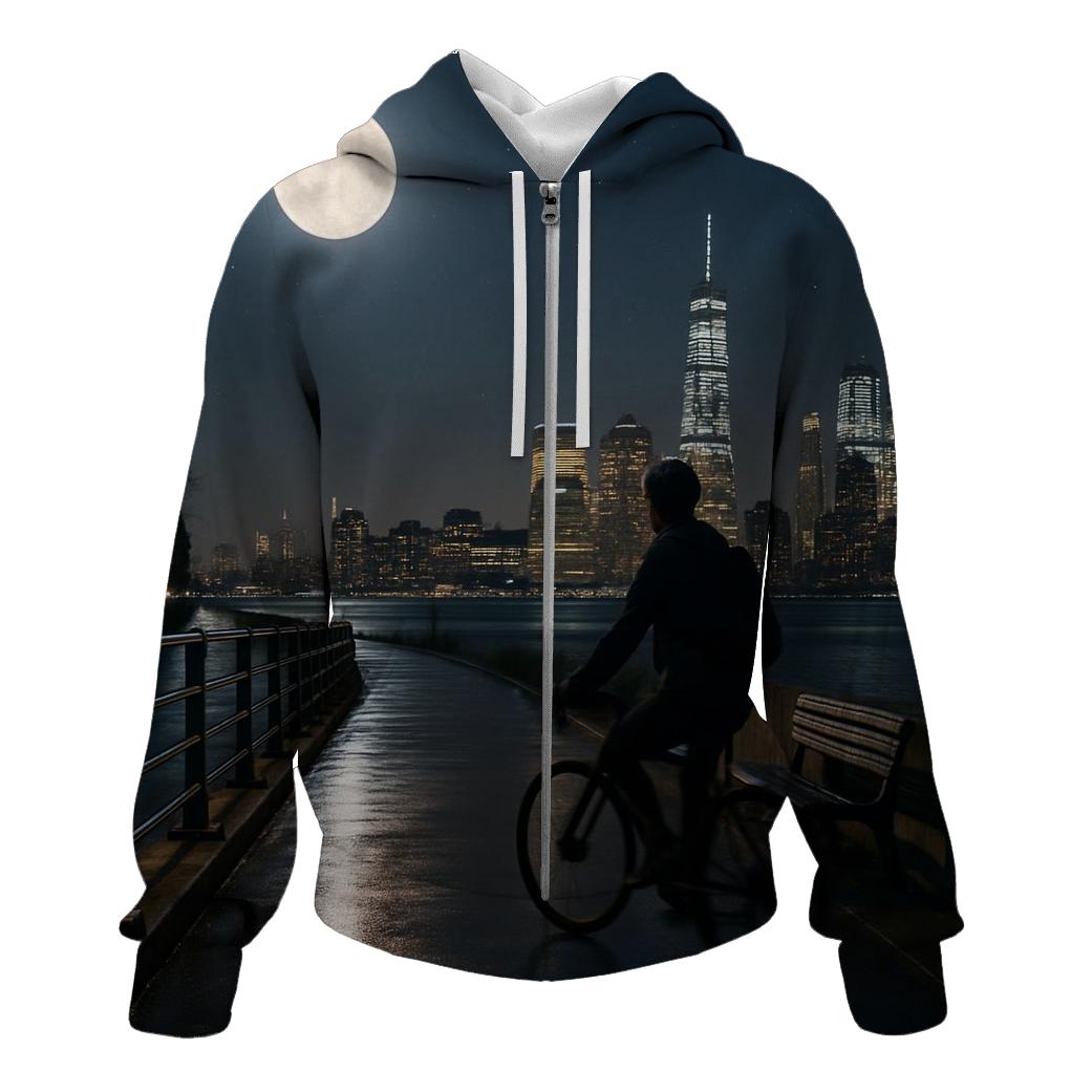 Moonlit Skyline From Riverside Bike Path hoodie styles