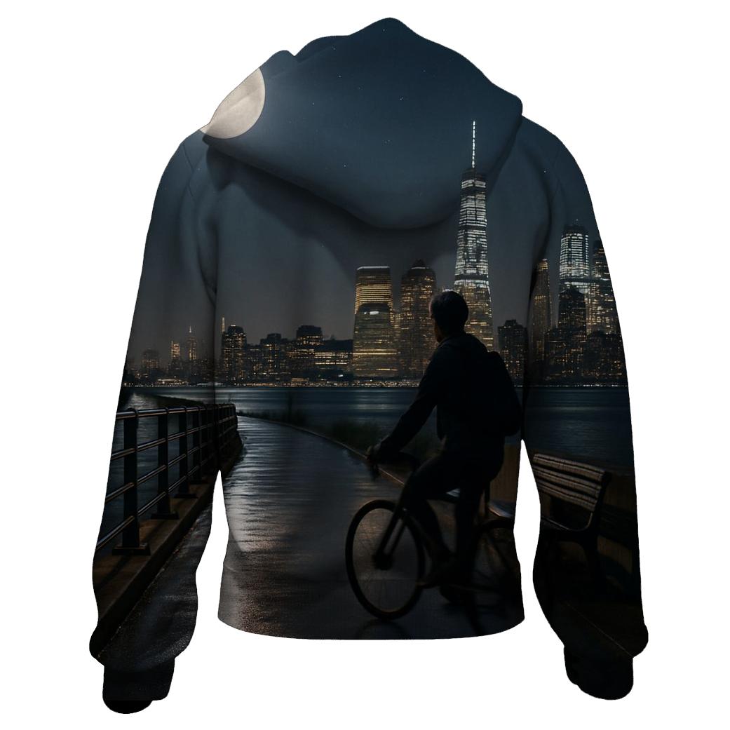 Moonlit Skyline From Riverside Bike Path hoodie styles