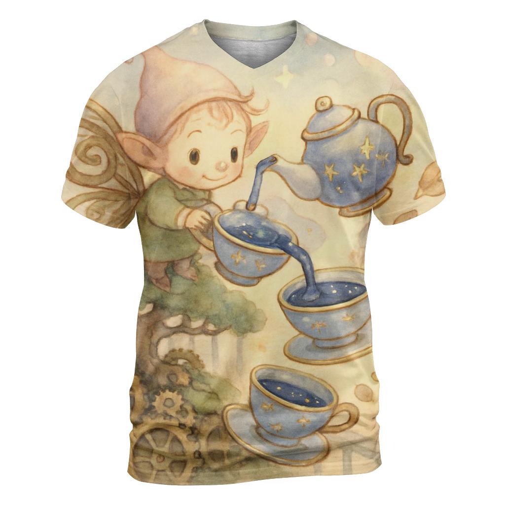 Clockwork Tea Garden Sprite vibrant all-over design tees