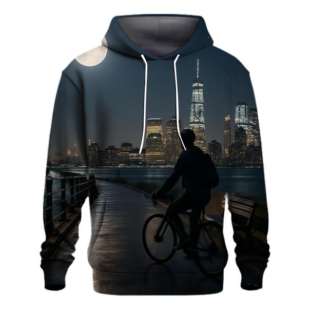 Moonlit Skyline From Riverside Bike Path embroidered hoodies