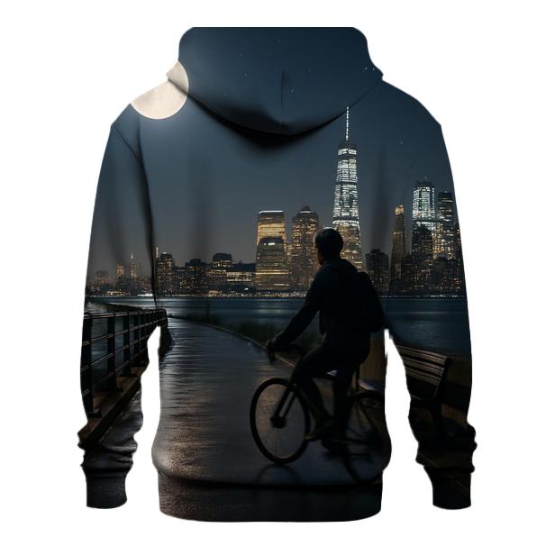 Moonlit Skyline From Riverside Bike Path embroidered hoodies