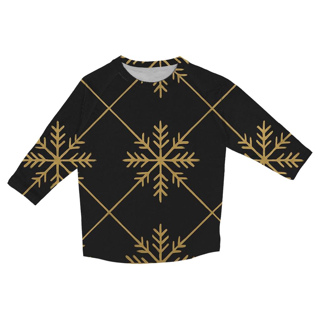 Gold Snowflake Lattice On Black Background personalized 3/4 sleeve tees