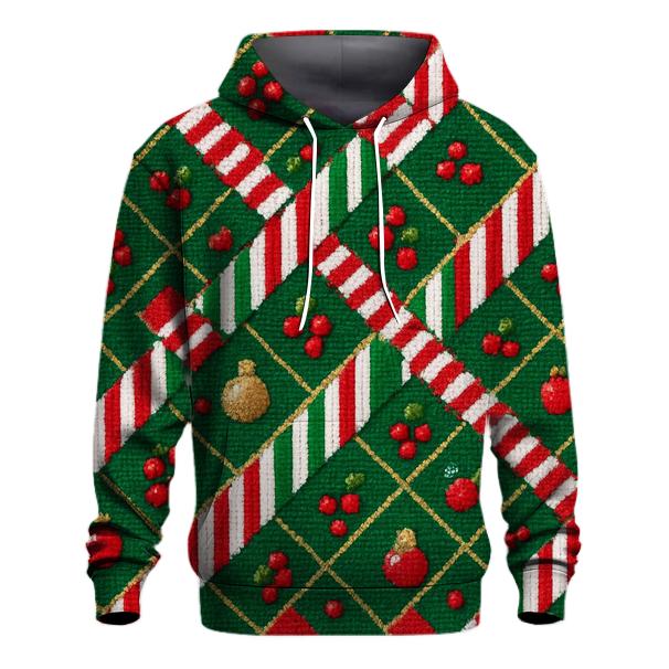 Candy Cane Plaid Weave Design embroidered hoodies