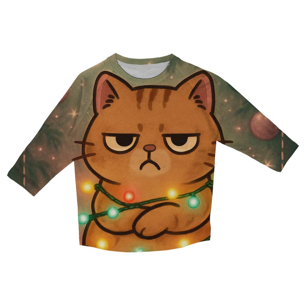 Grumpy Cat Tangled Lights printed three quarter sleeve shirts