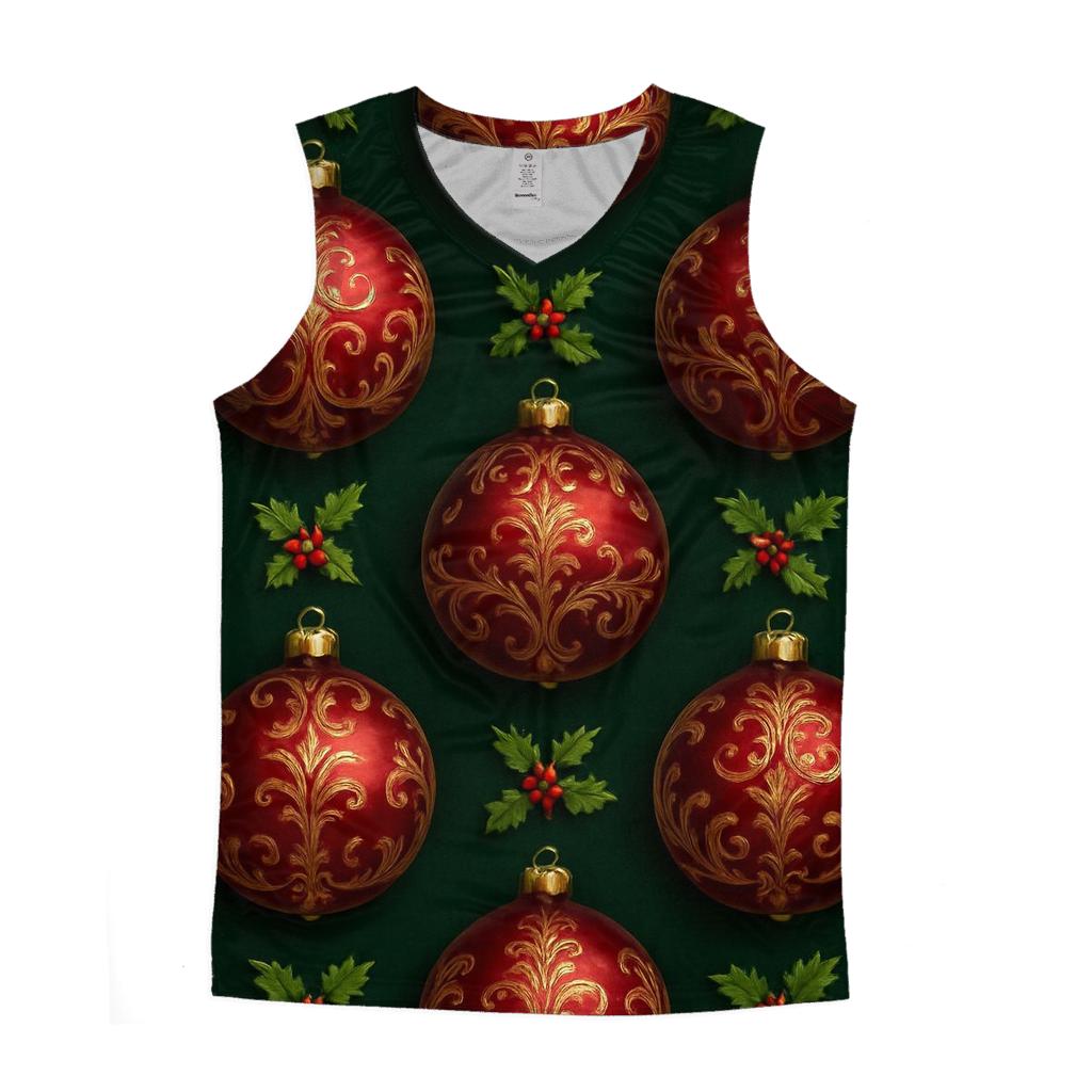 Crimson Ornament Grid On Dark Green Background trendy fitted tank tops