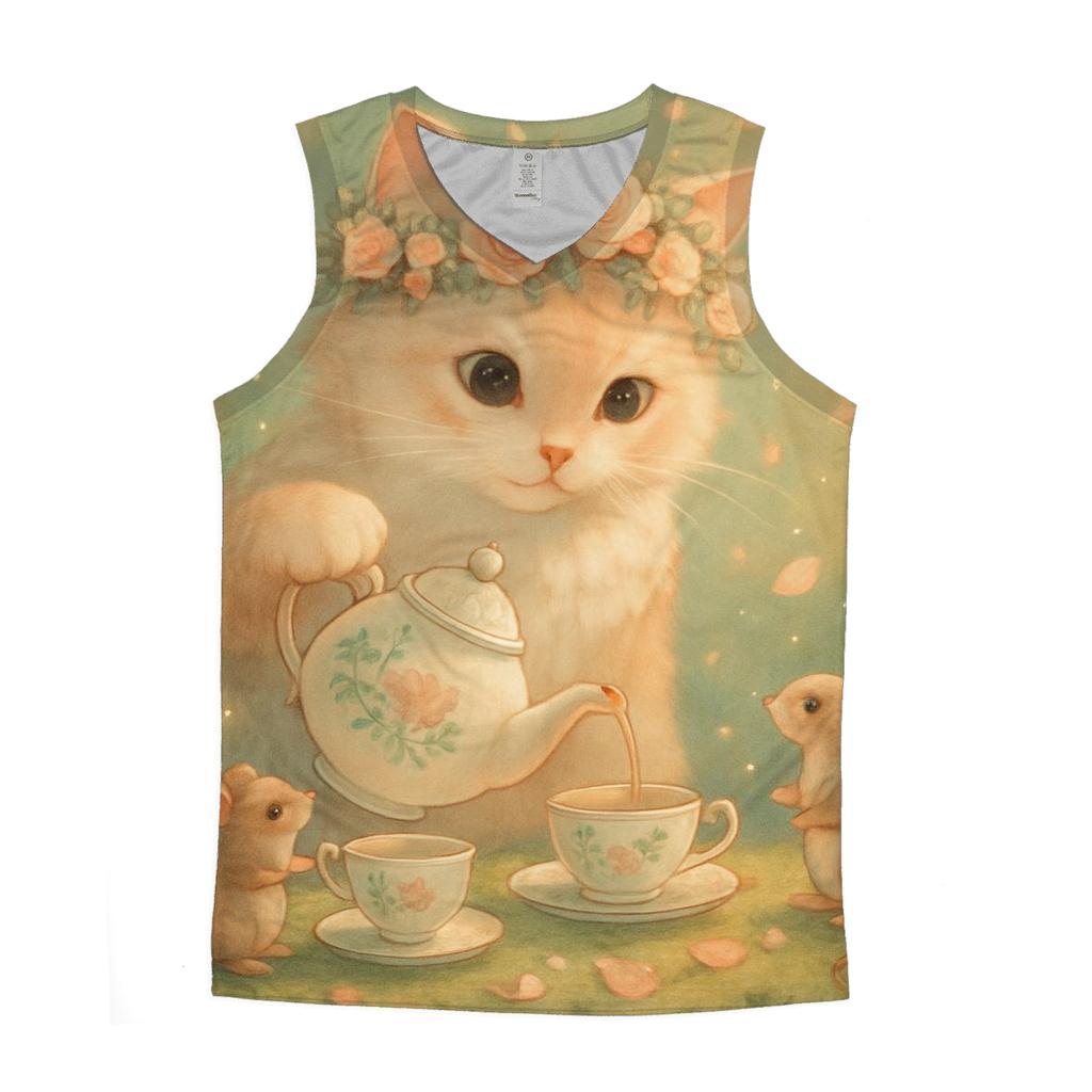 Tea Party Flower Crown Cat graphic print tank tops