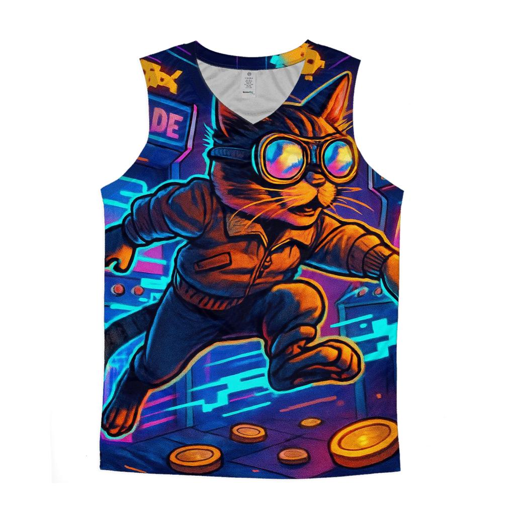 Retro Arcade Alley Cat graphic print tank tops