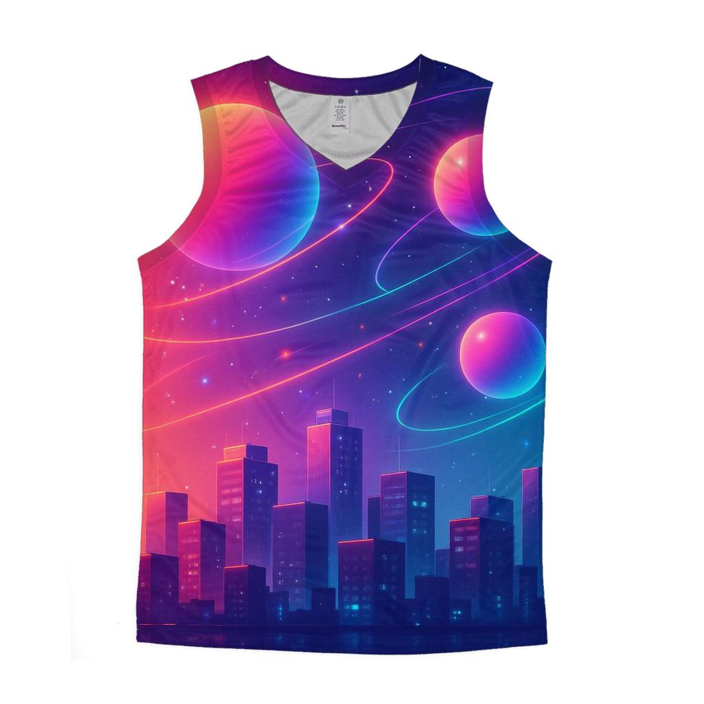 Coral Neon Orbit personalized athletic tanks