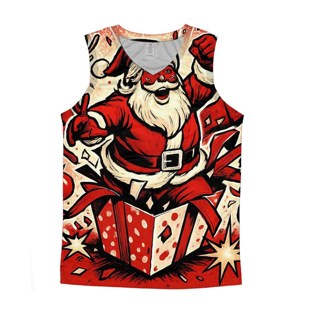 Retro Comic Rampage Santa graphic print tank tops