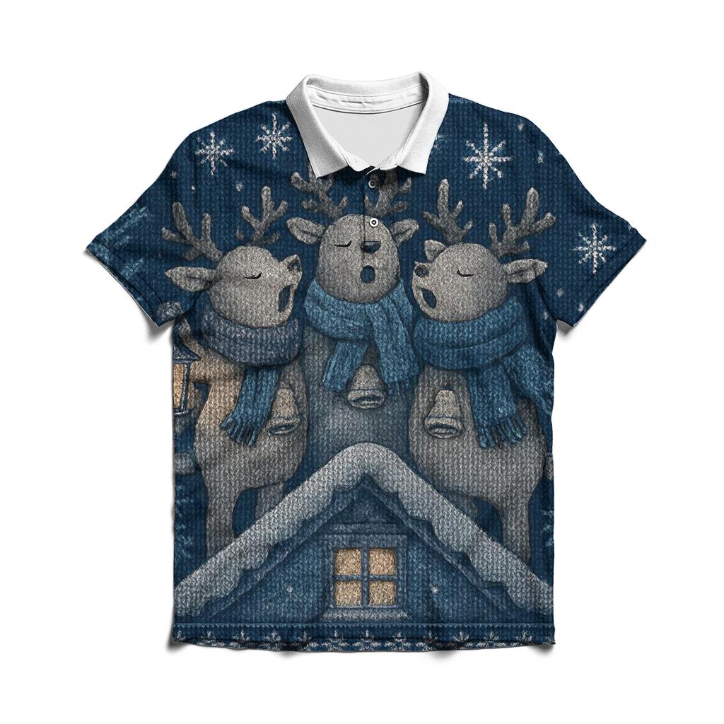 Starlit Reindeer Carolers embroidered polo tops